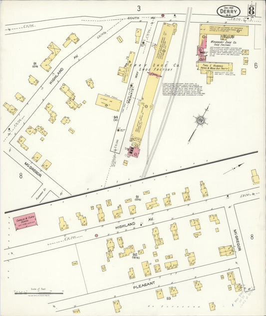Sanborn Fire Insurance Map from Derry, Rockingham County, New Hampshire (1921), Sheet #0008 - Historic Sanborn Fire Insurance Map Print, vintage old map wall art, antique decor, genealogy gift, New Hampshire New Hampshire map