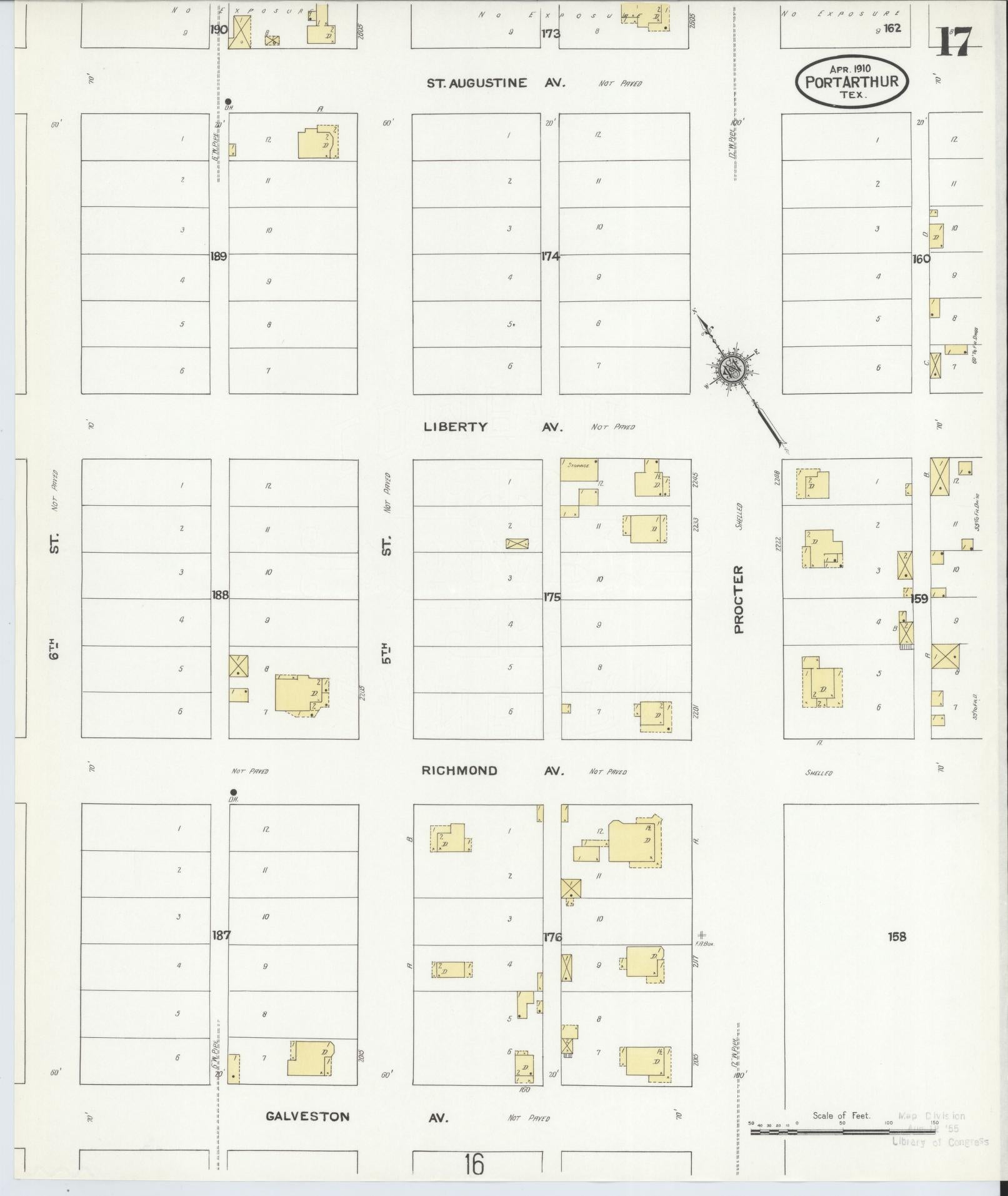 Sanborn Fire Insurance Map from Port Arthur, Jefferson County, Texas (1910), Sheet #0017 - Complete Map Set gallery image, historic Sanborn map, vintage wall art, Texas Texas