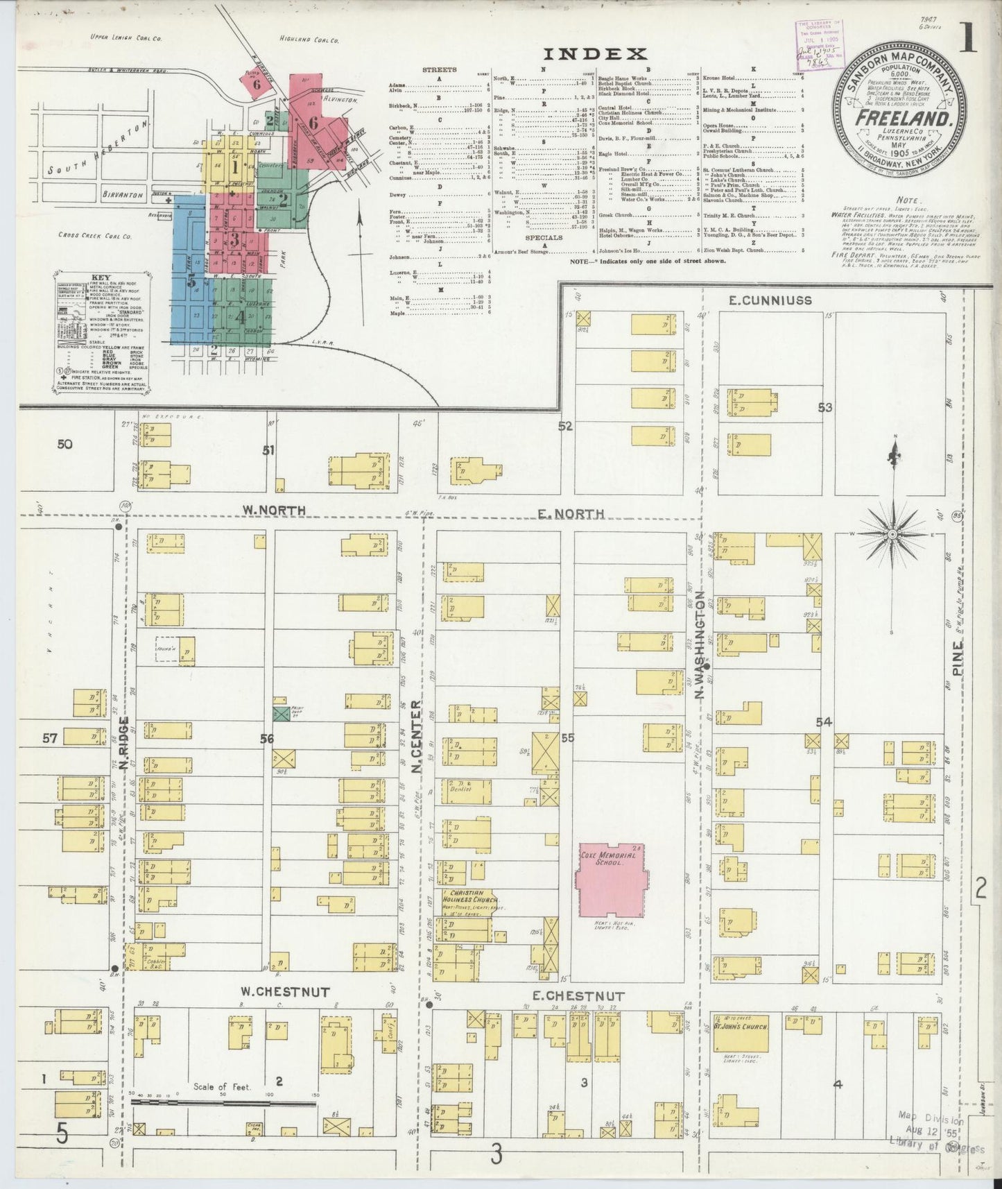 Sanborn Fire Insurance Map from Freeland, Luzerne County, Pennsylvania (1905), Sheet #0001 - Historic Sanborn Fire Insurance Map Print, vintage old map wall art, antique decor, genealogy gift, Pennsylvania Pennsylvania map