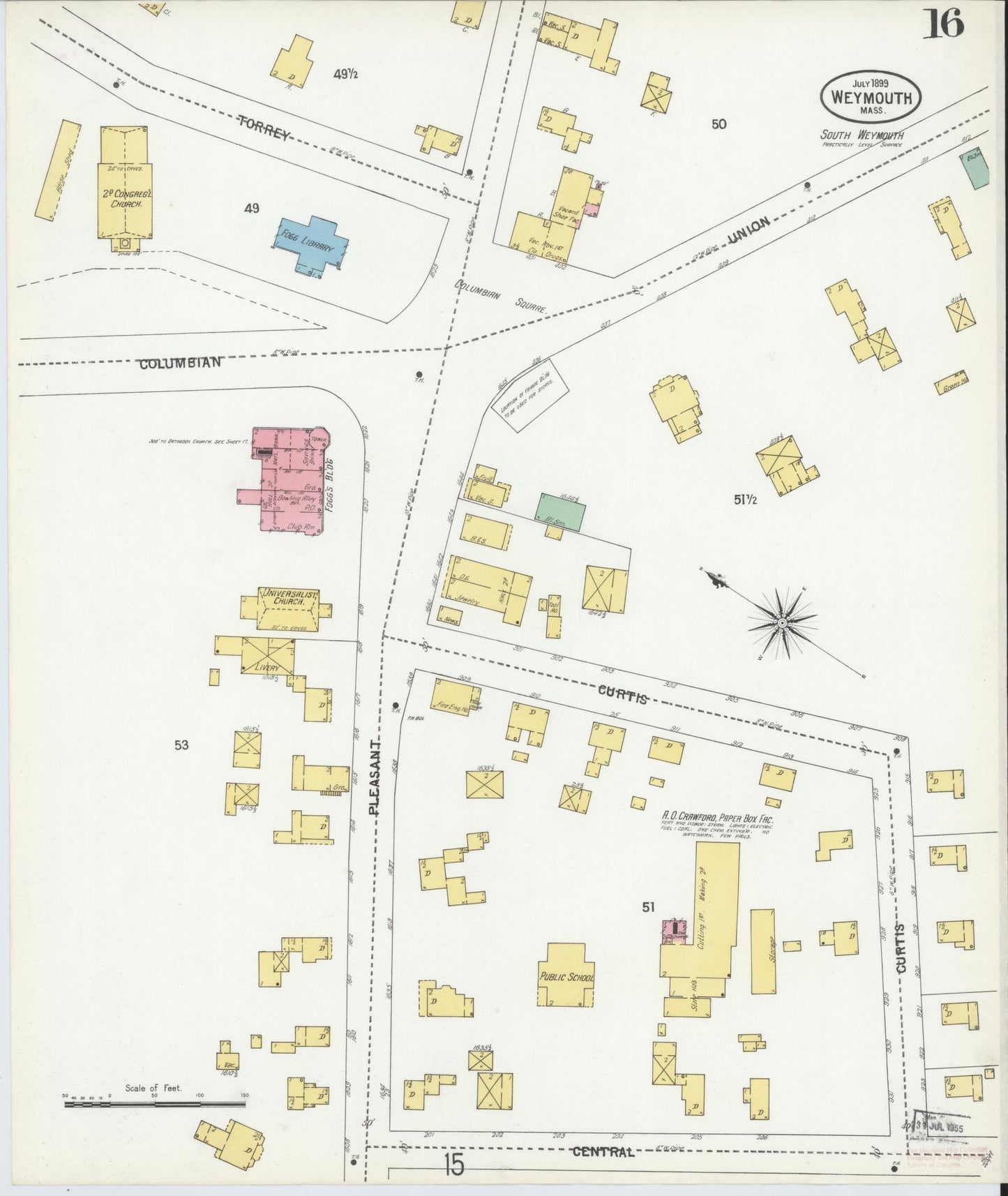 Sanborn Fire Insurance Map from Weymouth, Norfolk County, Massachusetts (1899), Sheet #0016 - Historic Sanborn Fire Insurance Map Print, vintage old map wall art, antique decor, genealogy gift, Massachusetts Massachusetts map