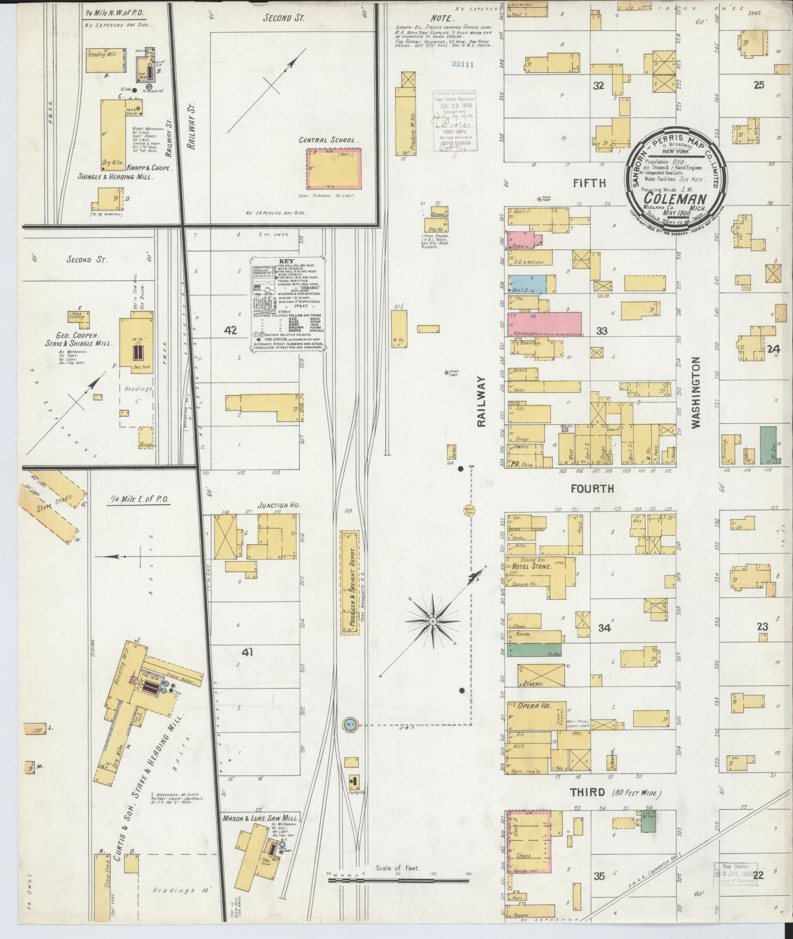 Sanborn Fire Insurance Map from Coleman, Midland County, Michigan (1900), Sheet #0001 - Historic Sanborn Fire Insurance Map Print, vintage old map wall art, antique decor, genealogy gift, Michigan Michigan map