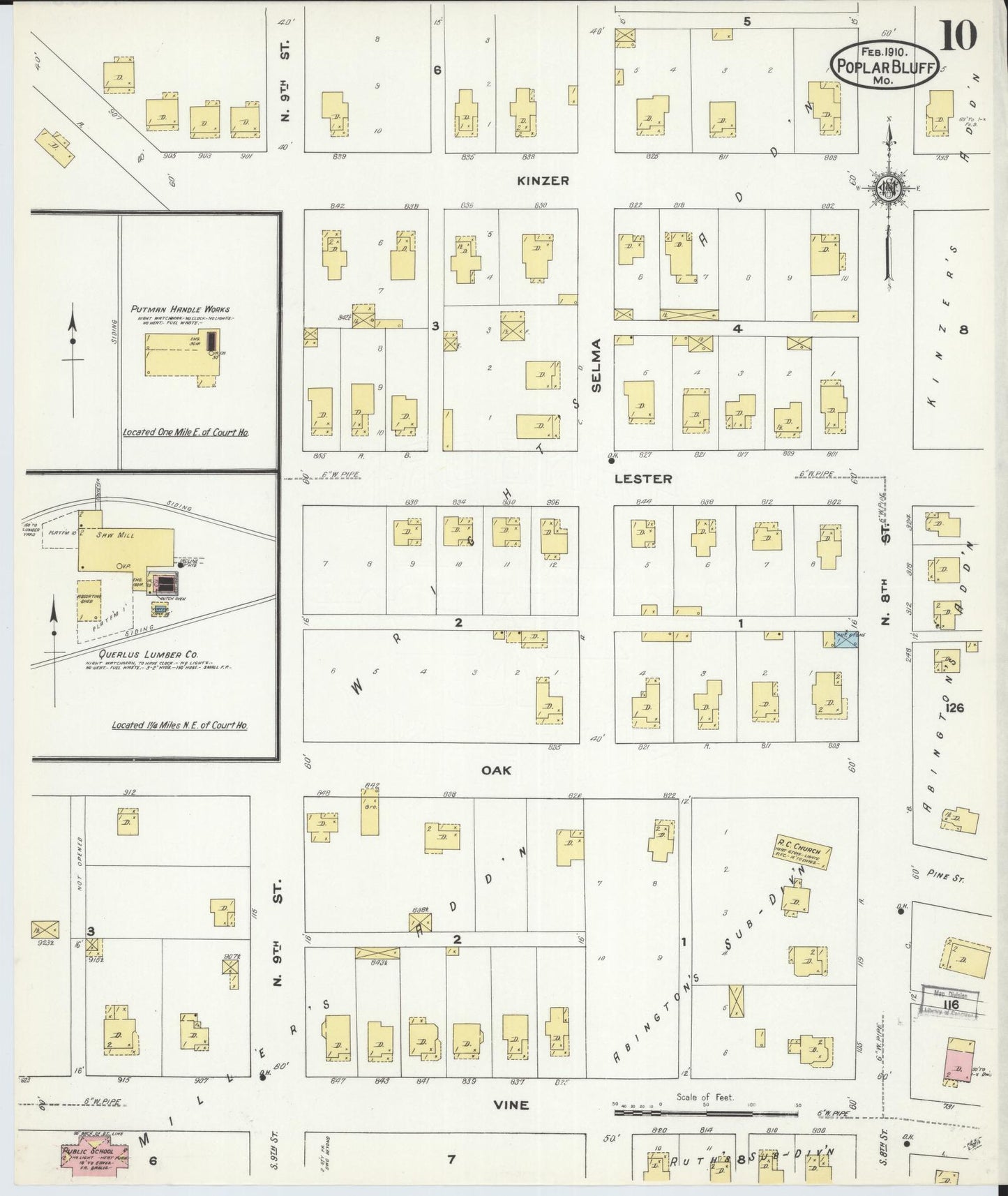 Sanborn Fire Insurance Map from Poplar Bluff, Butler County, Missouri (1910), Sheet #0010 - Historic Sanborn Fire Insurance Map Print, vintage old map wall art, antique decor, genealogy gift, Missouri Missouri map
