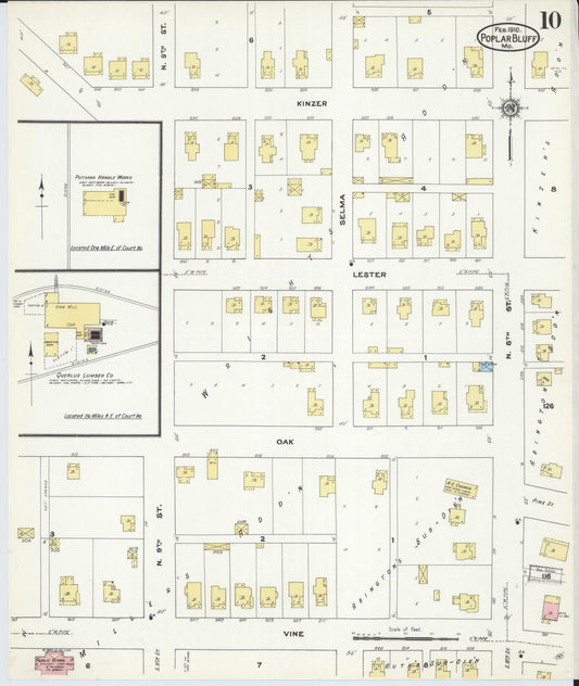 Sanborn Fire Insurance Map from Poplar Bluff, Butler County, Missouri (1910), Sheet #0010 - Historic Sanborn Fire Insurance Map Print, vintage old map wall art, antique decor, genealogy gift, Missouri Missouri map