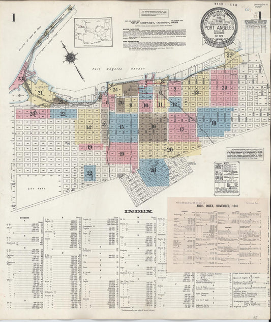 Sanborn Fire Insurance Map from Port Angeles, Clallam County, Washington (1949), Sheet #0001 - Complete Map Set gallery image, historic Sanborn map, vintage wall art, Washington Washington