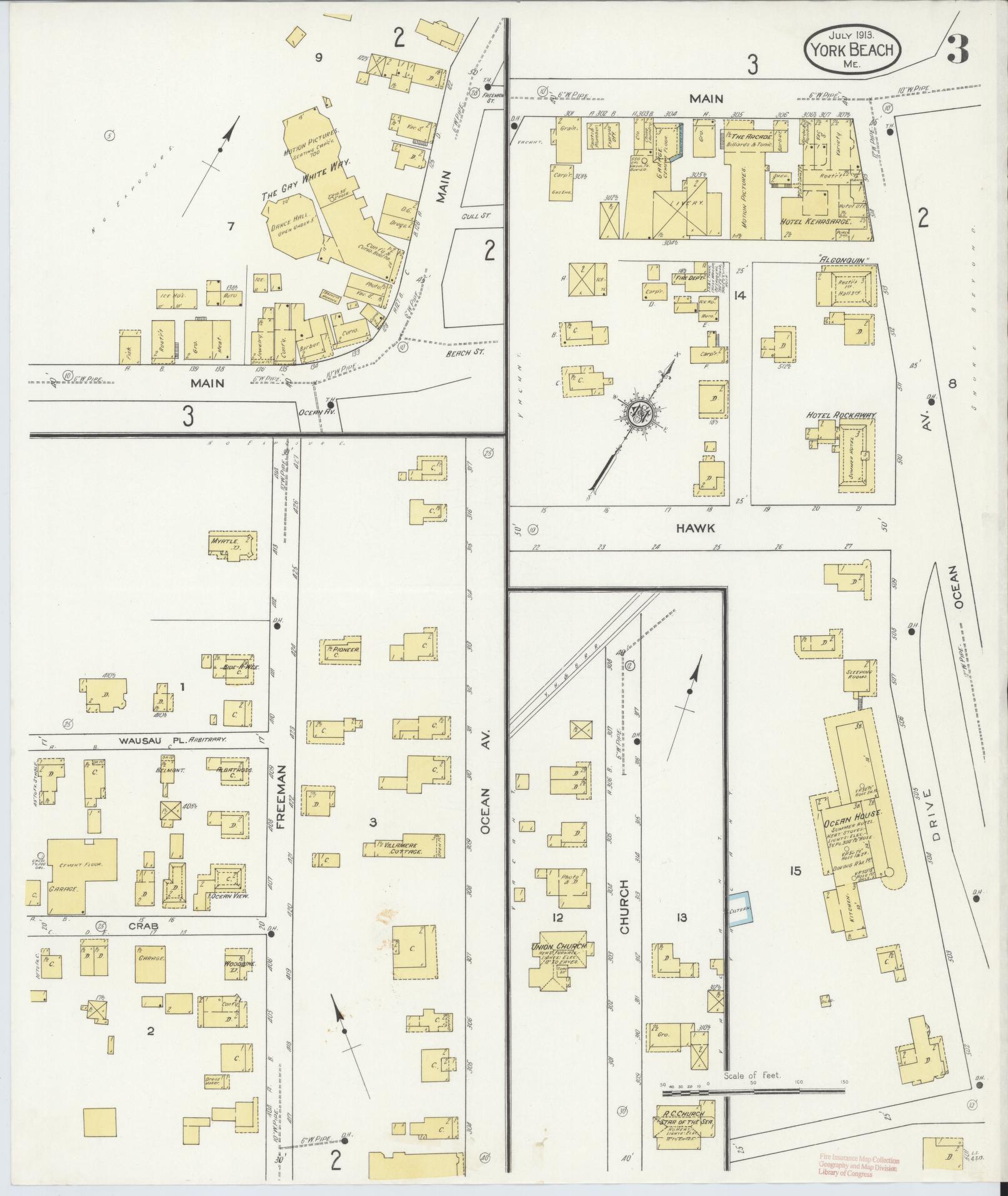 Sanborn Fire Insurance Map from York Beach, York County, Maine (1913), Sheet #0003 - Complete Map Set gallery image, historic Sanborn map, vintage wall art, Maine Maine