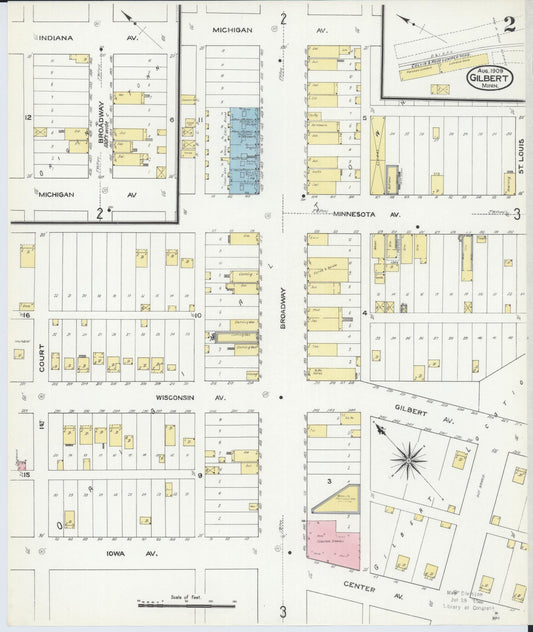 Sanborn Fire Insurance Map from Gilbert, Saint Louis County, Minnesota (1909), Sheet #0002 - Historic Sanborn Fire Insurance Map Print, vintage old map wall art, antique decor, genealogy gift, Minnesota Minnesota map