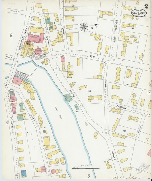 Sanborn Fire Insurance Map from Claremont, Sullivan County, New Hampshire (1904), Sheet #0002 - Complete Map Set gallery image, historic Sanborn map, vintage wall art, New Hampshire New Hampshire