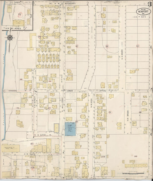 Sanborn Fire Insurance Map from Newport, Lincoln County, Oregon (1940), Sheet #0003 - Historic Sanborn Fire Insurance Map Print, vintage old map wall art, antique decor, genealogy gift, Oregon Oregon map