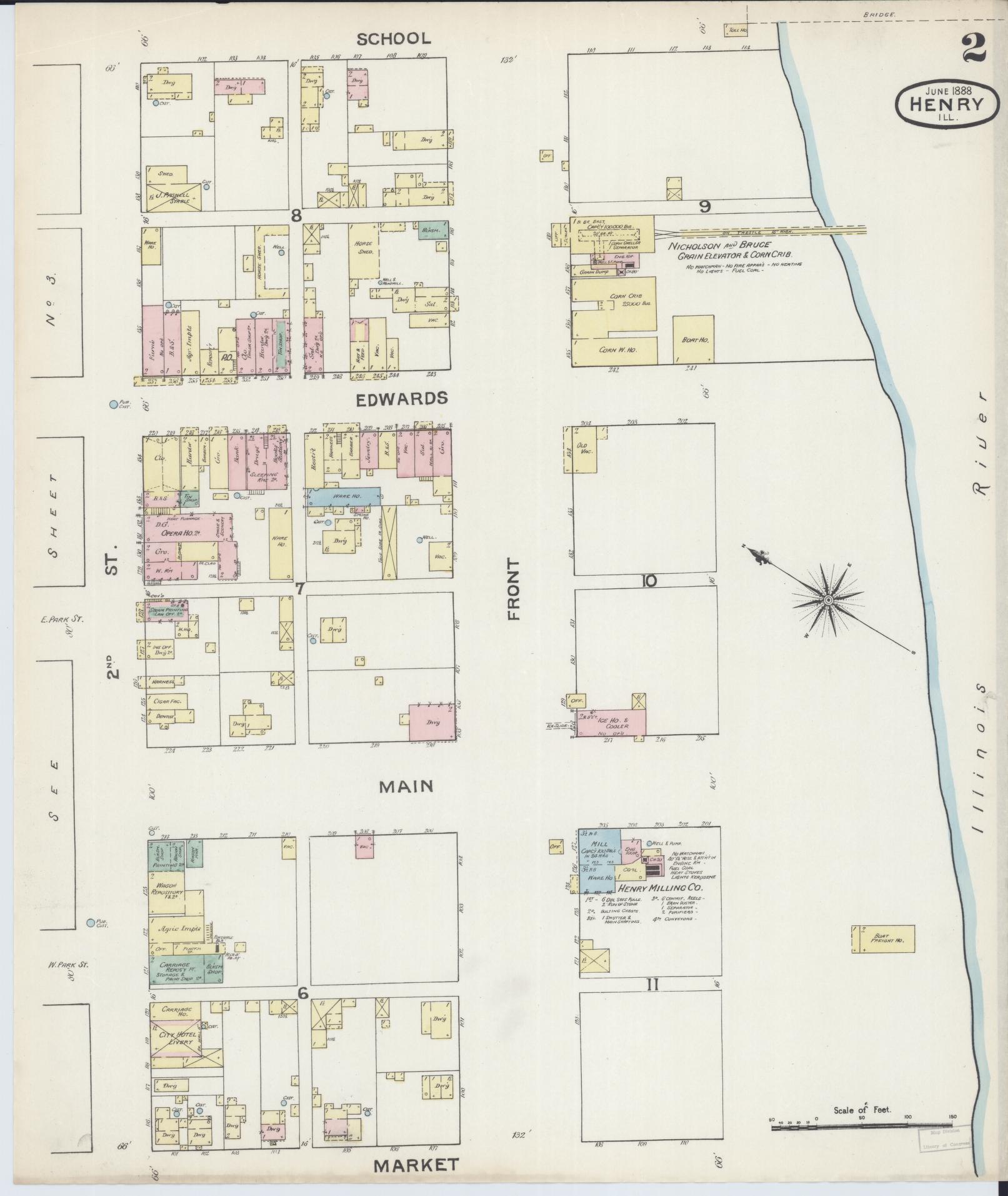 Sanborn Fire Insurance Map from Henry, Marshall County, Illinois (1888), Sheet #0002 - Historic Sanborn Fire Insurance Map Print, vintage old map wall art, antique decor, genealogy gift, Illinois Illinois map
