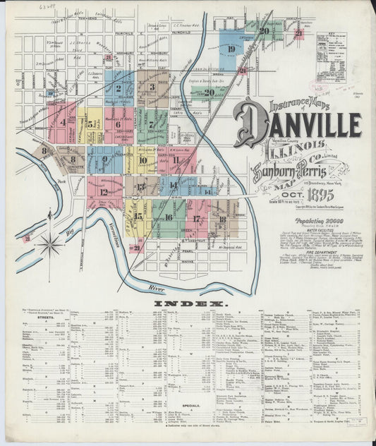 Sanborn Fire Insurance Map from Danville, Vermilion County, Illinois (1895), Sheet #0001 - Complete Map Set gallery image, historic Sanborn map, vintage wall art, Illinois Illinois
