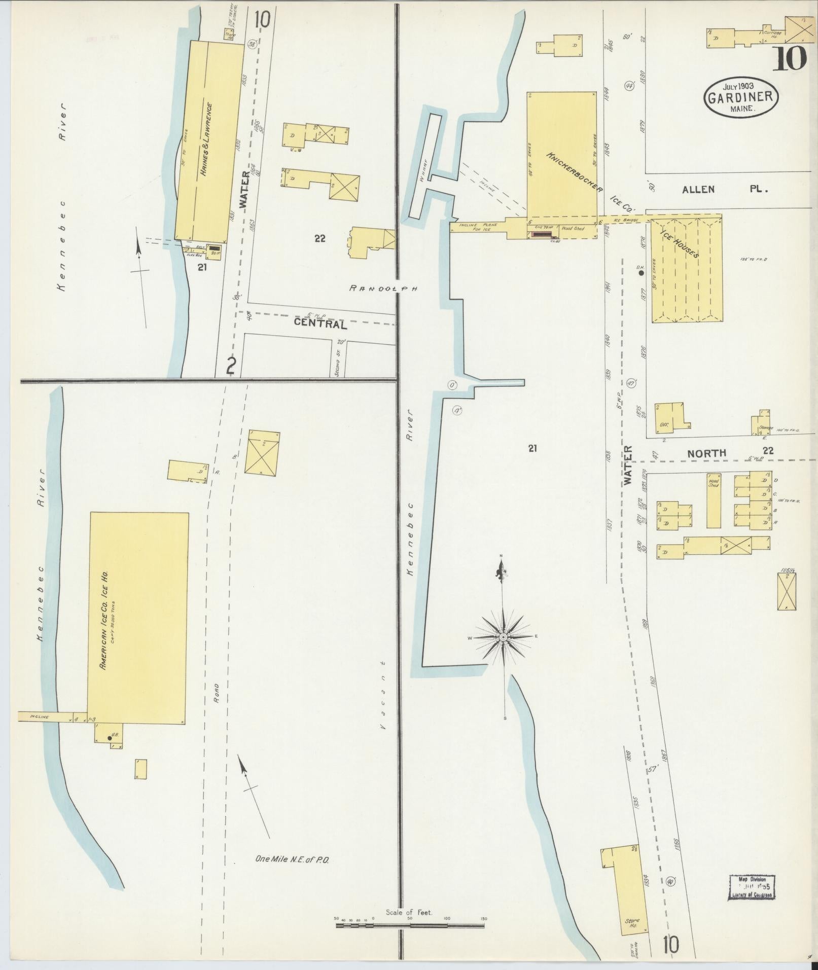 Sanborn Fire Insurance Map from Gardiner, Kennebec County, Maine (1903), Sheet #0010 - Complete Map Set gallery image, historic Sanborn map, vintage wall art, Maine Maine
