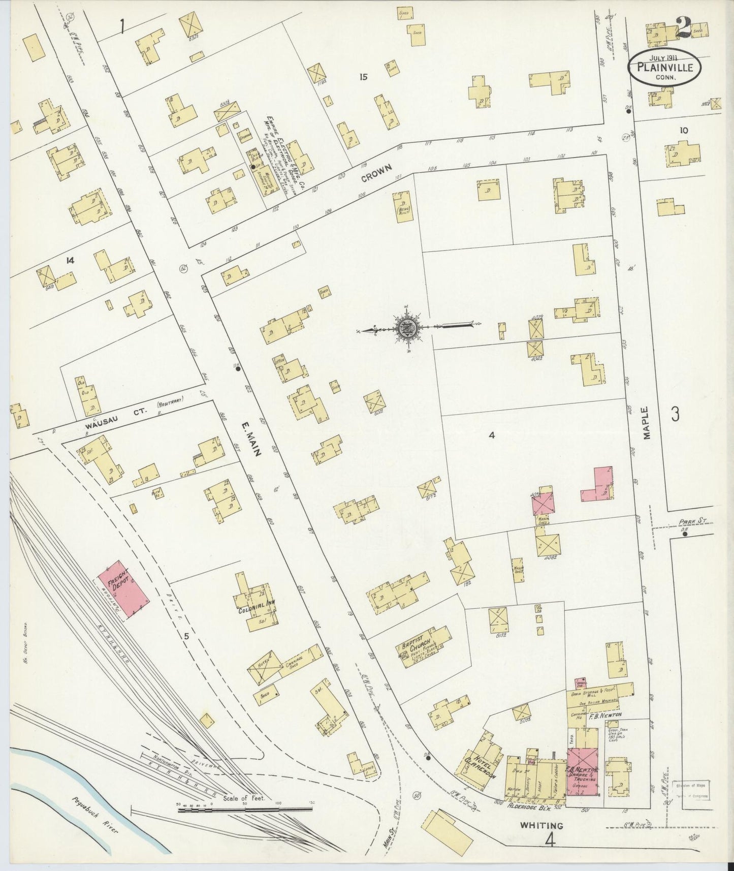 Sanborn Fire Insurance Map from Plainville, Hartford County, Connecticut (1911), Sheet #0002 - Historic Sanborn Fire Insurance Map Print, vintage old map wall art, antique decor, genealogy gift, Connecticut Connecticut map