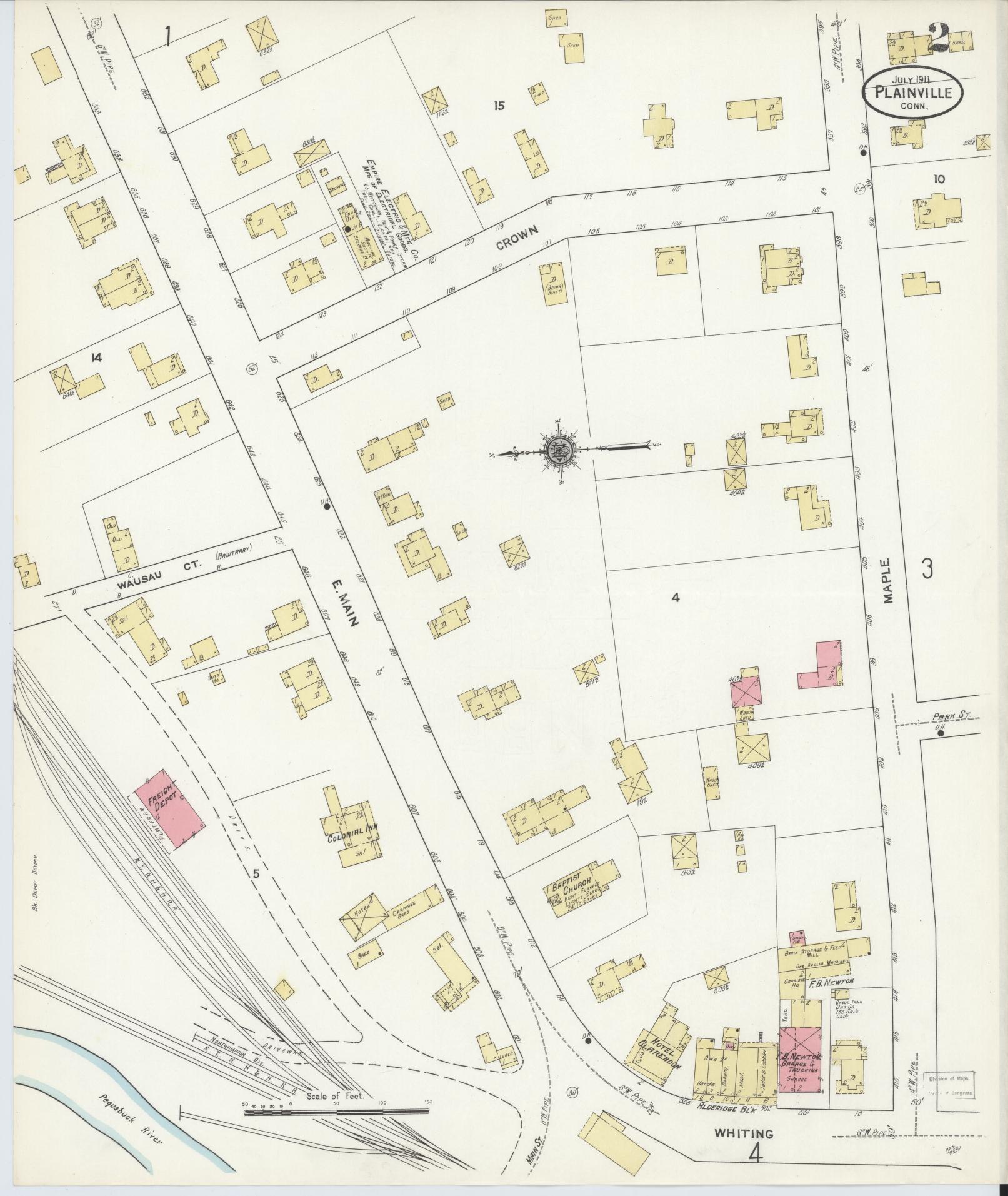 Sanborn Fire Insurance Map from Plainville, Hartford County, Connecticut (1911), Sheet #0002 - Historic Sanborn Fire Insurance Map Print, vintage old map wall art, antique decor, genealogy gift, Connecticut Connecticut map