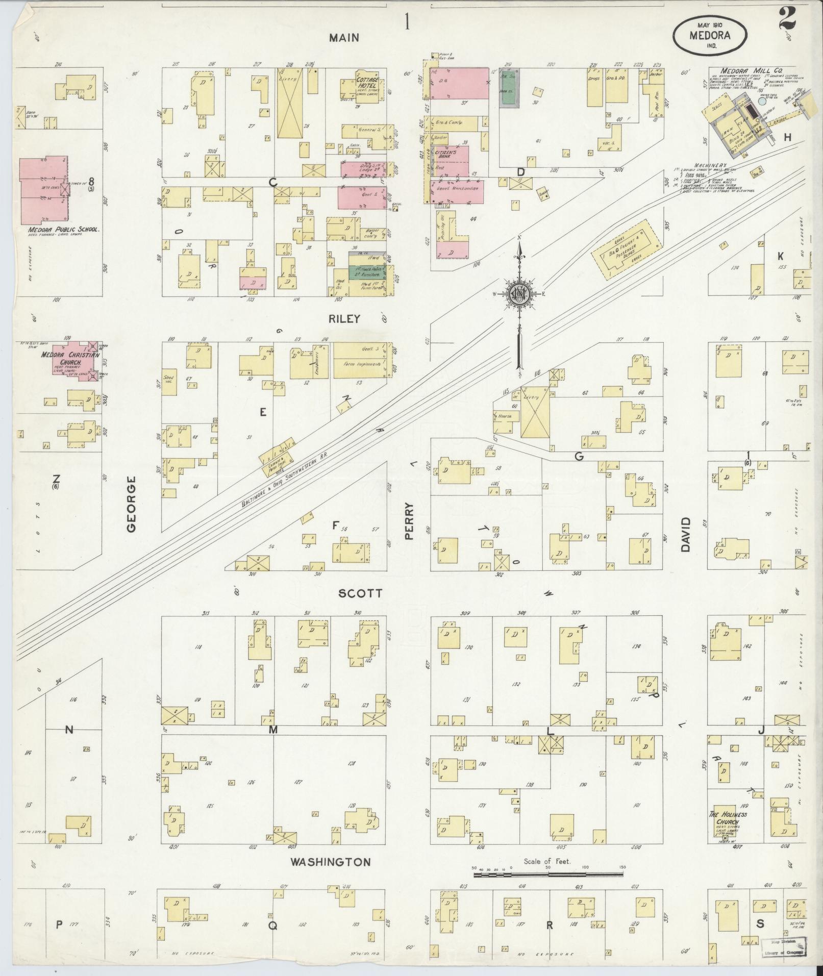 Sanborn Fire Insurance Map from Medora, Jackson County, Indiana (1910), Sheet #0002 - Complete Map Set gallery image, historic Sanborn map, vintage wall art, Indiana Indiana