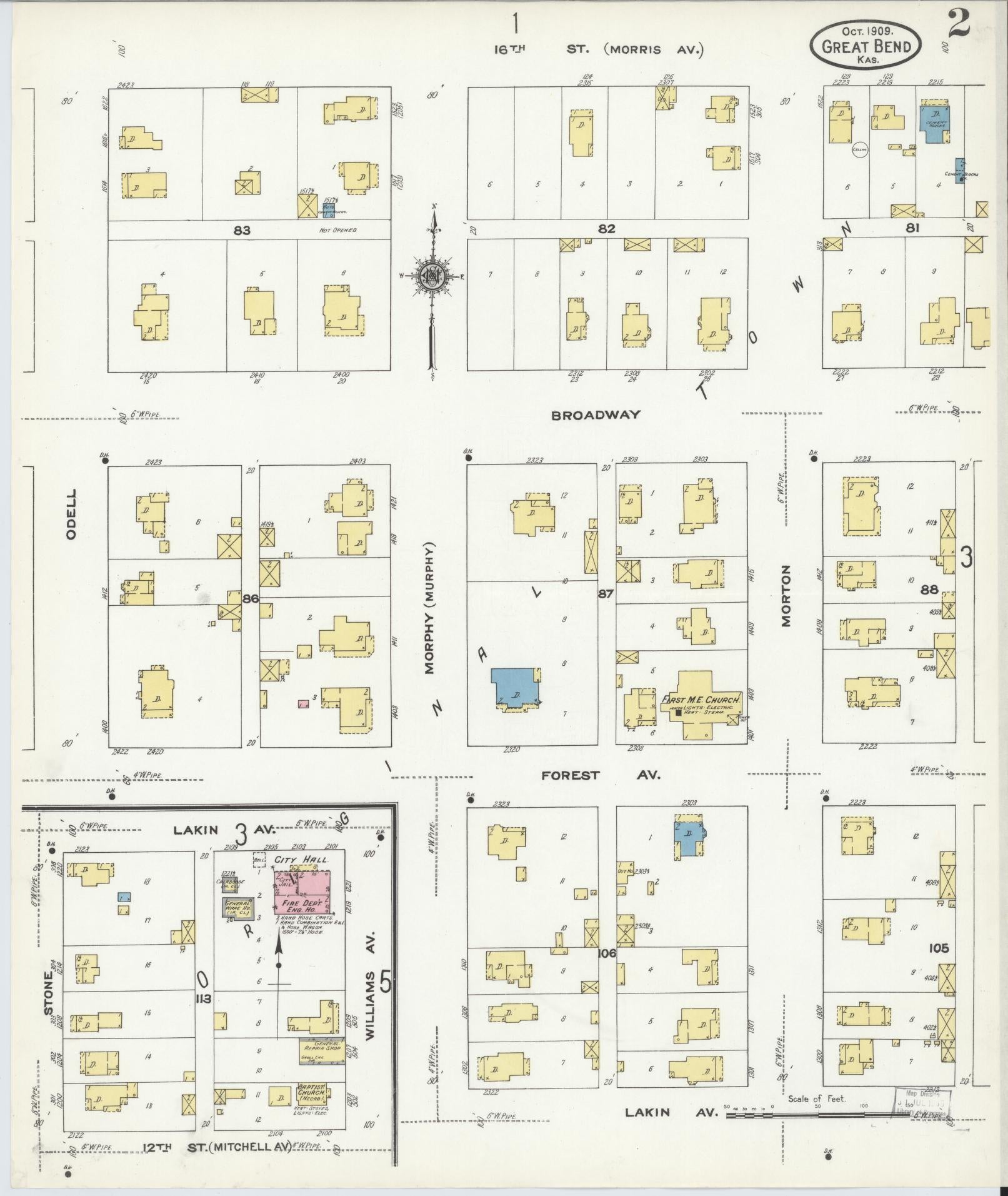 Sanborn Fire Insurance Map from Great Bend, Barton County, Kansas (1909), Sheet #0002 - Complete Map Set gallery image, historic Sanborn map, vintage wall art, Kansas Kansas