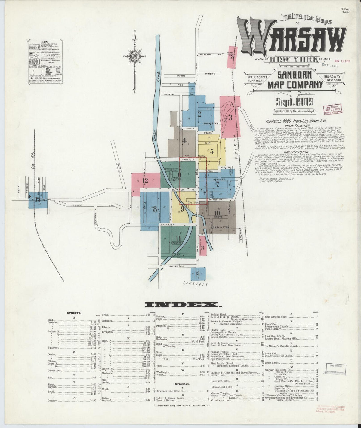 Sanborn Fire Insurance Map from Warsaw, Wyoming County, New York (1909), Sheet #0001 - Complete Map Set gallery image, historic Sanborn map, vintage wall art, Warsaw Wyoming