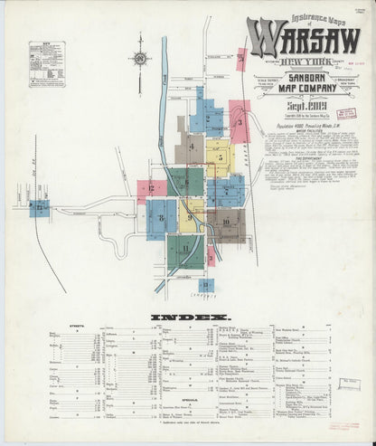 Sanborn Fire Insurance Map from Warsaw, Wyoming County, New York (1909), Sheet #0001 - Complete Map Set gallery image, historic Sanborn map, vintage wall art, Warsaw Wyoming