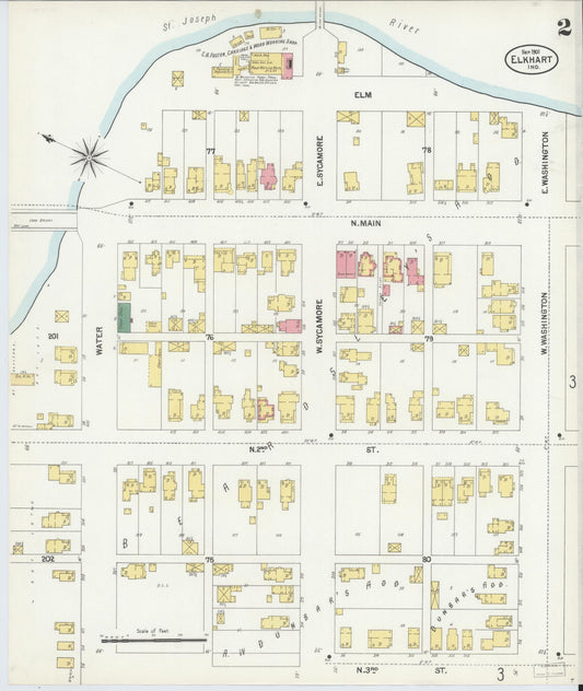 Sanborn Fire Insurance Map from Elkhart, Elkhart County, Indiana (1901), Sheet #0002 - Historic Sanborn Fire Insurance Map Print, vintage old map wall art, antique decor, genealogy gift, Indiana Indiana map