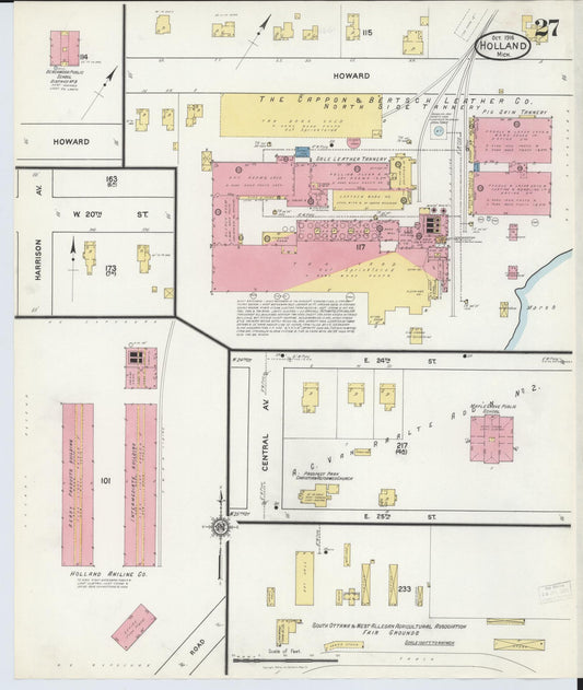 Sanborn Fire Insurance Map from Holland, Ottawa County, Michigan (1916), Sheet #0027 - Historic Sanborn Fire Insurance Map Print, vintage old map wall art, antique decor, genealogy gift, Michigan Michigan map