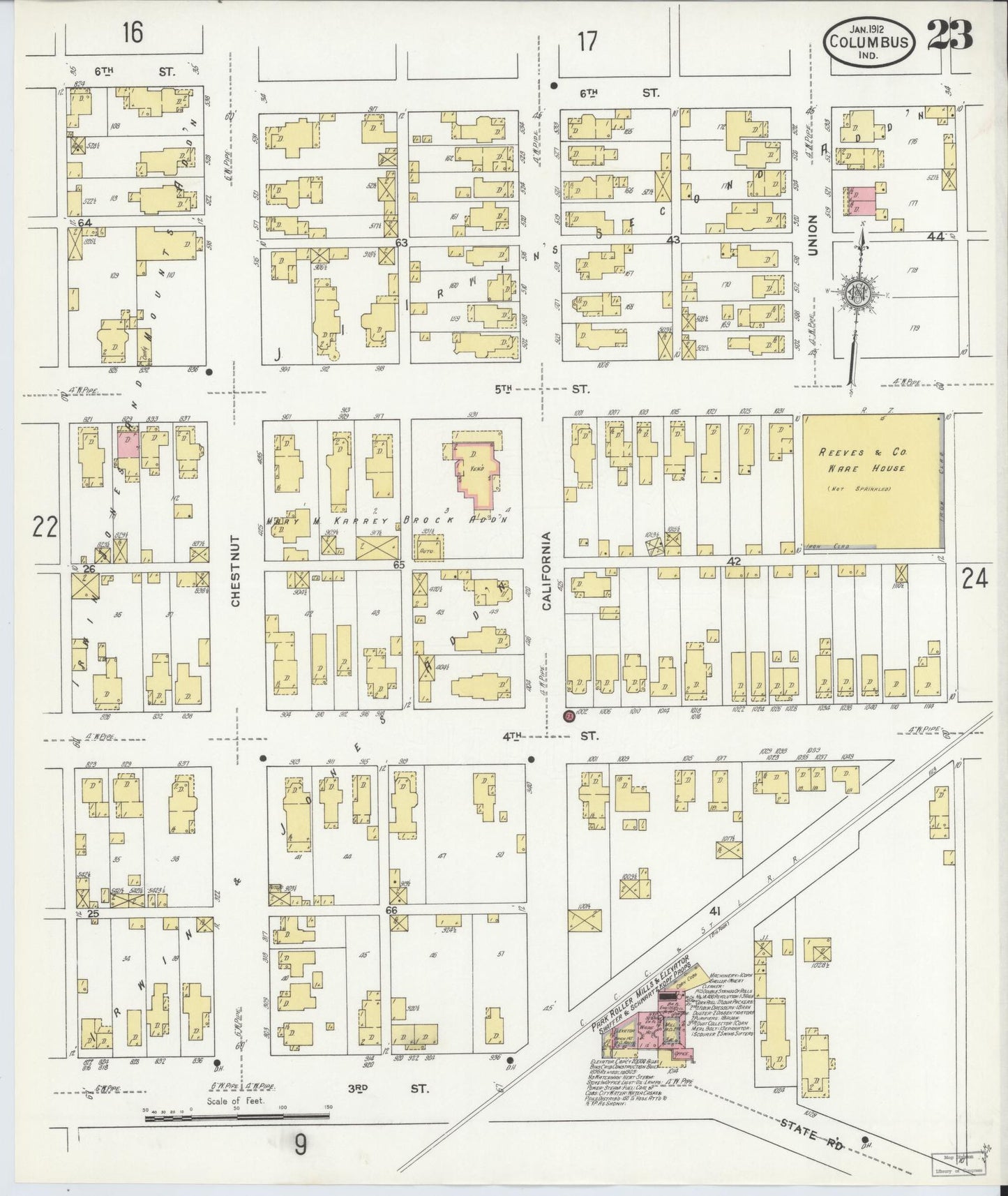 Sanborn Fire Insurance Map from Columbus, Bartholomew County, Indiana (1912), Sheet #0023 - Complete Map Set gallery image, historic Sanborn map, vintage wall art, Indiana Indiana