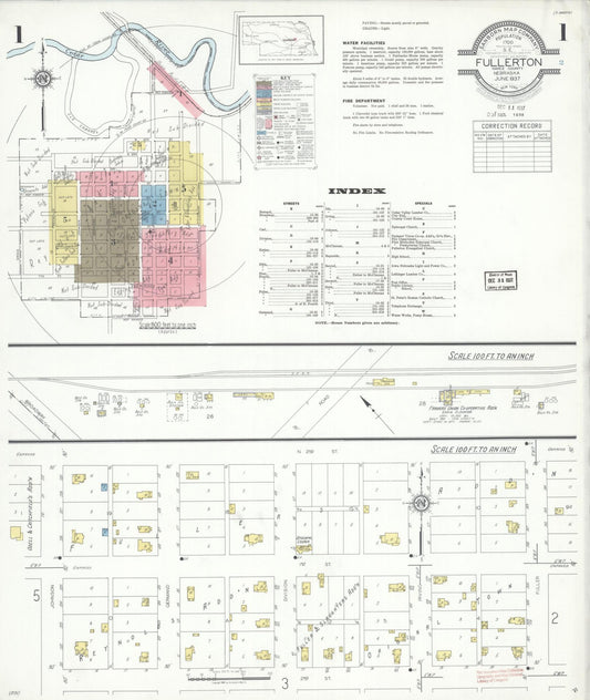 Sanborn Fire Insurance Map from Fullerton, Nance County, Nebraska (1937), Sheet #0001 - Historic Sanborn Fire Insurance Map Print, vintage old map wall art, antique decor, genealogy gift, Nebraska Nebraska map