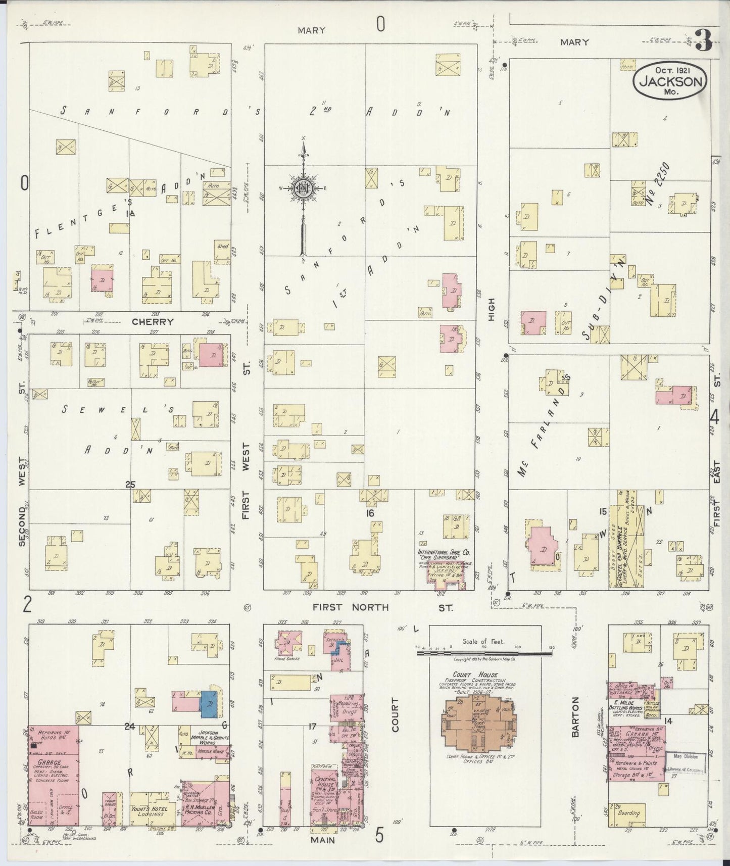 Sanborn Fire Insurance Map from Jackson, Cape Girardeau County, Missouri (1921), Sheet #0003 - Complete Map Set gallery image, historic Sanborn map, vintage wall art, Missouri Missouri