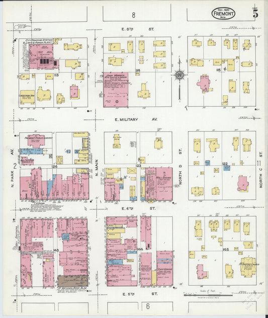 Sanborn Fire Insurance Map from Fremont, Dodge County, Nebraska (1920), Sheet #0005 - Historic Sanborn Fire Insurance Map Print, vintage old map wall art, antique decor, genealogy gift, Nebraska Nebraska map