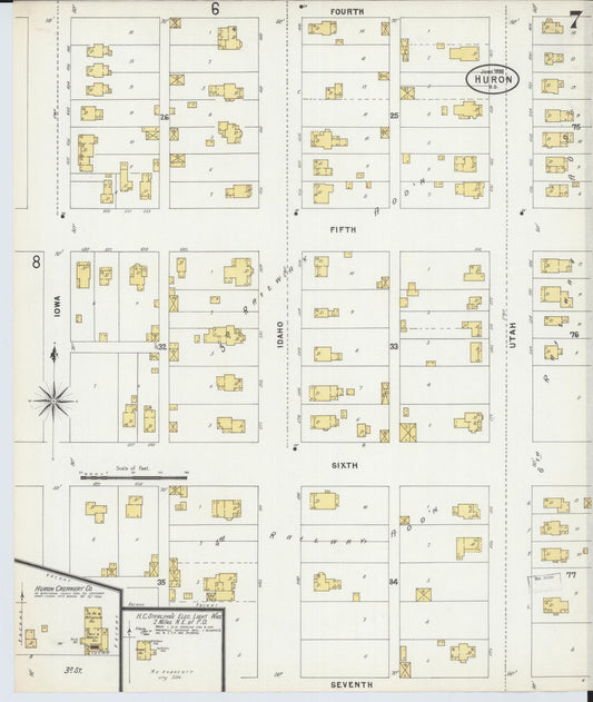 Sanborn Fire Insurance Map from Huron, Beadle County, South Dakota (1898), Sheet #0007 - Historic Sanborn Fire Insurance Map Print, vintage old map wall art, antique decor, genealogy gift, South Dakota South Dakota map