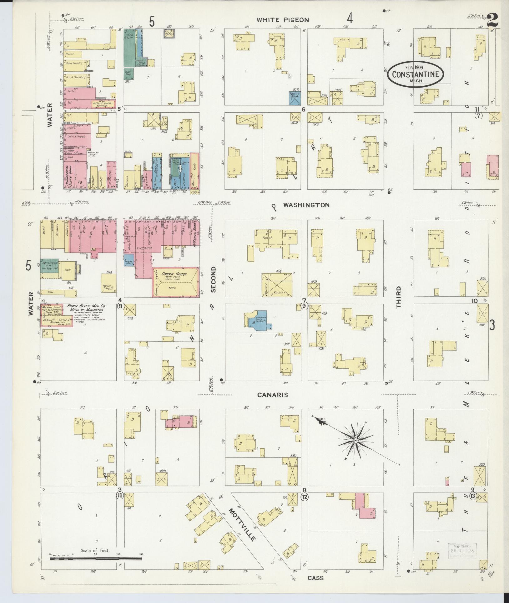 Sanborn Fire Insurance Map from Constantine, Saint Joseph County, Michigan (1909), Sheet #0002 - Historic Sanborn Fire Insurance Map Print, vintage old map wall art, antique decor, genealogy gift, Michigan Michigan map