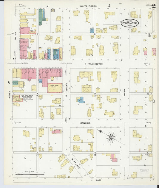 Sanborn Fire Insurance Map from Constantine, Saint Joseph County, Michigan (1909), Sheet #0002 - Historic Sanborn Fire Insurance Map Print, vintage old map wall art, antique decor, genealogy gift, Michigan Michigan map