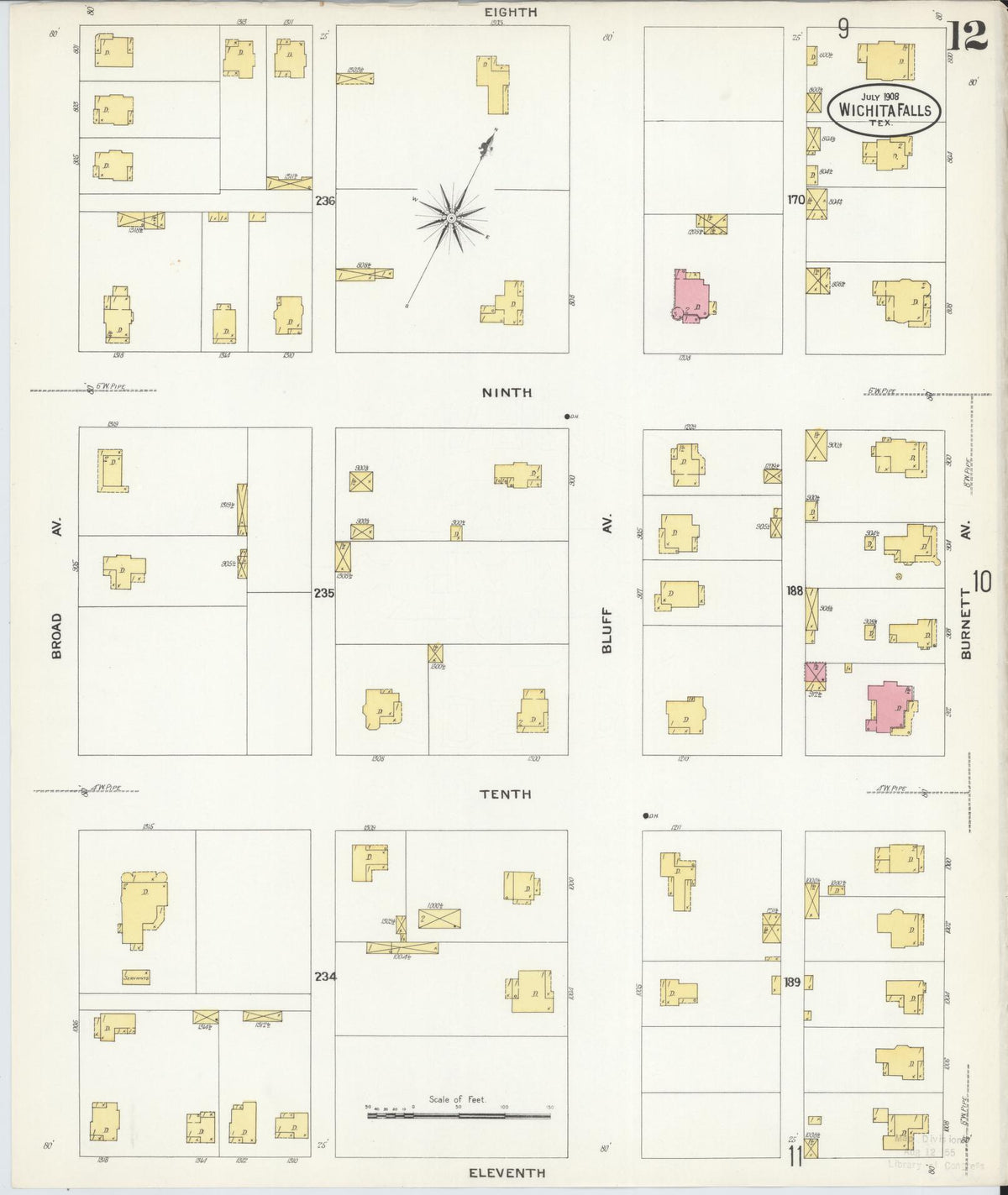 Sanborn Fire Insurance Map from Wichita Falls, Wichita County, Texas (1908), Sheet #0012 - Complete Map Set gallery image, historic Sanborn map, vintage wall art, Texas Texas