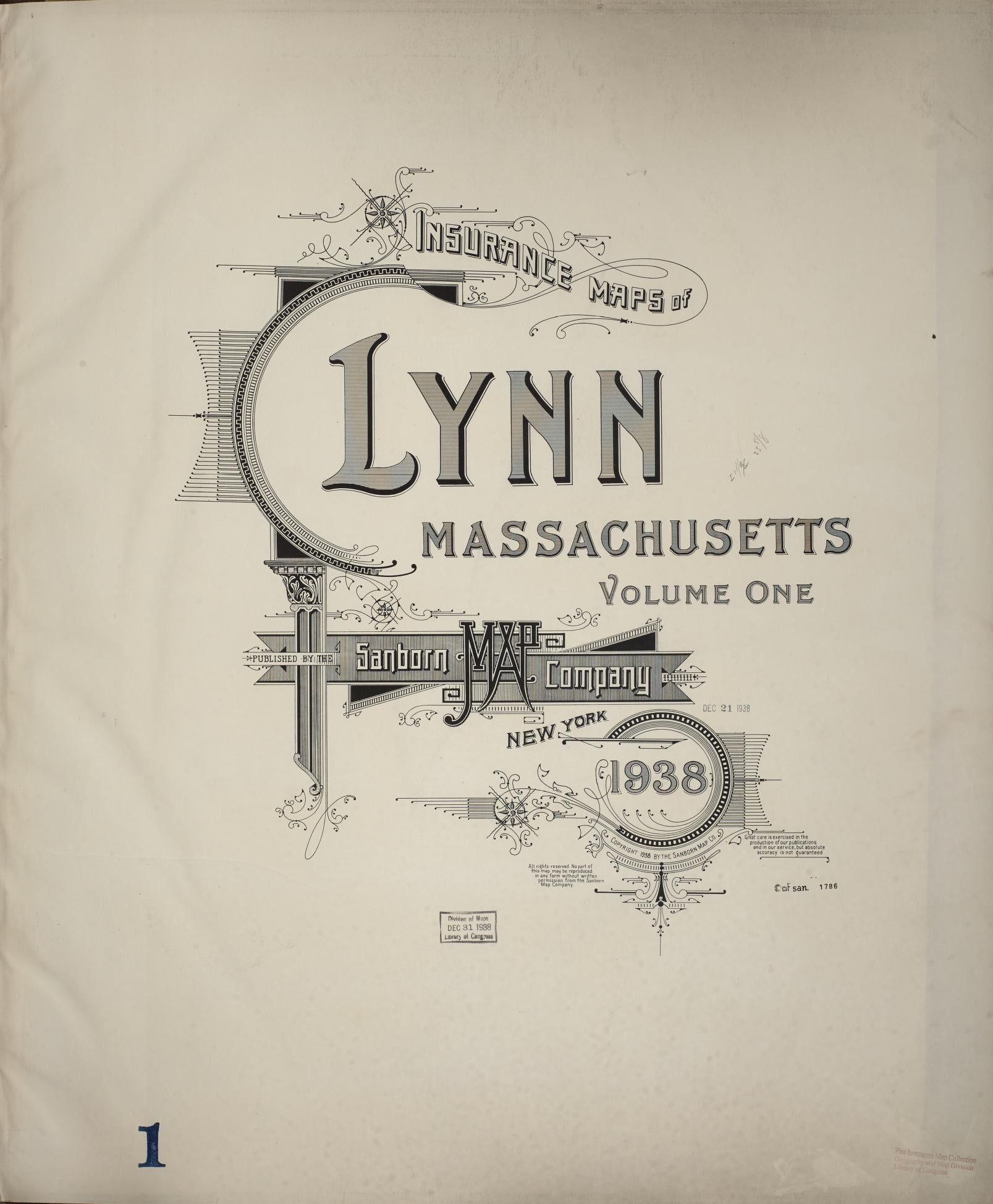 Sanborn Fire Insurance Map from Lynn, Essex County, Massachusetts (1938), Sheet #0001 - Historic Sanborn Fire Insurance Map Print, vintage old map wall art, antique decor, genealogy gift, Massachusetts Massachusetts map