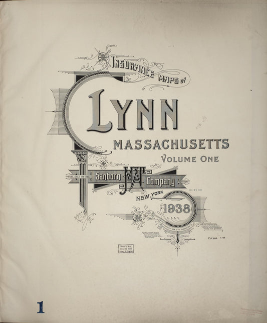 Sanborn Fire Insurance Map from Lynn, Essex County, Massachusetts (1938), Sheet #0001 - Historic Sanborn Fire Insurance Map Print, vintage old map wall art, antique decor, genealogy gift, Massachusetts Massachusetts map