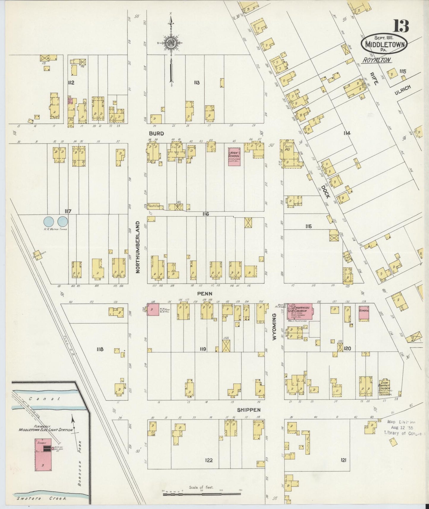 Sanborn Fire Insurance Map from Middletown, Dauphin County, Pennsylvania (1911), Sheet #0013 - Complete Map Set gallery image, historic Sanborn map, vintage wall art, Pennsylvania Pennsylvania