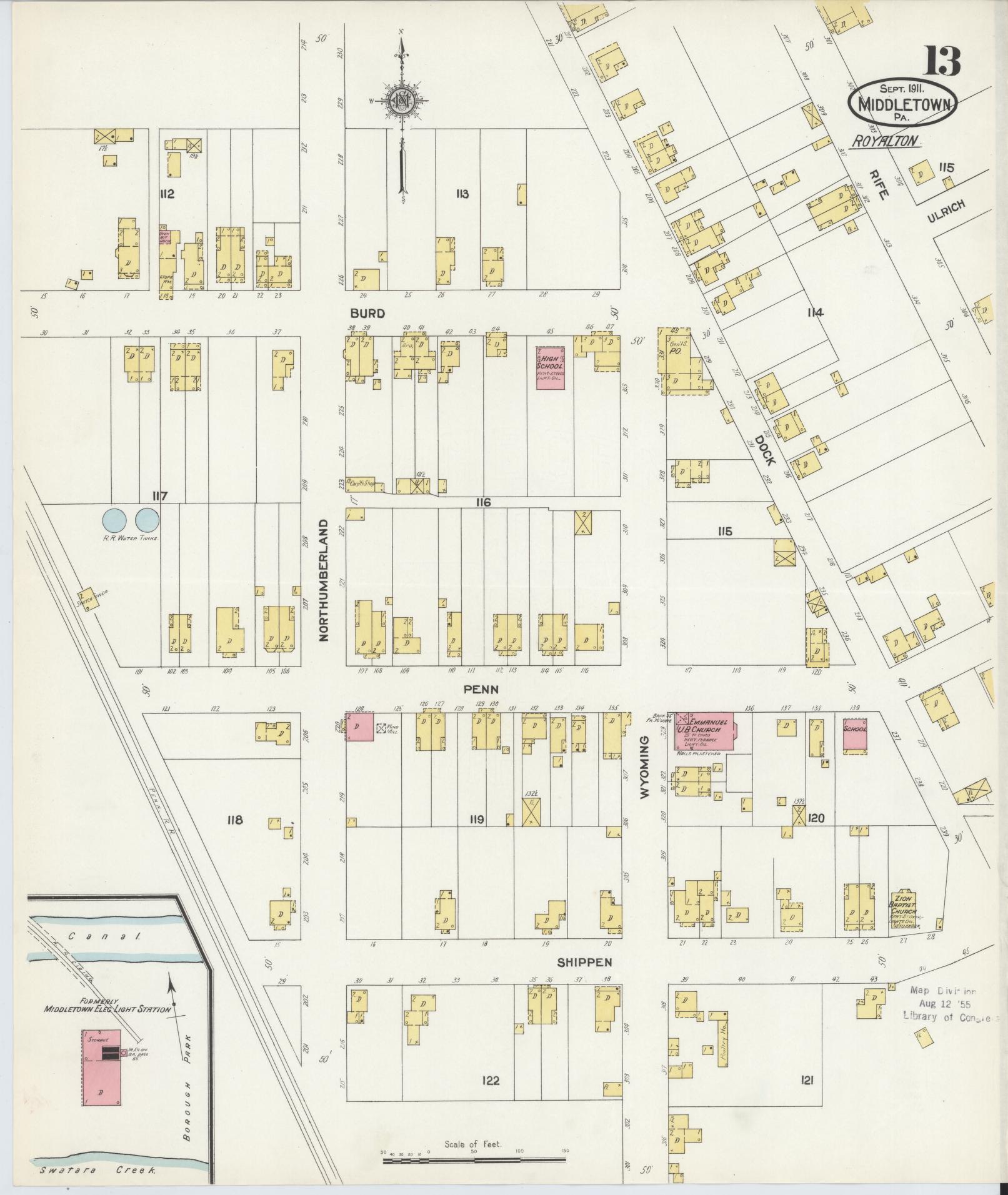 Sanborn Fire Insurance Map from Middletown, Dauphin County, Pennsylvania (1911), Sheet #0013 - Complete Map Set gallery image, historic Sanborn map, vintage wall art, Pennsylvania Pennsylvania