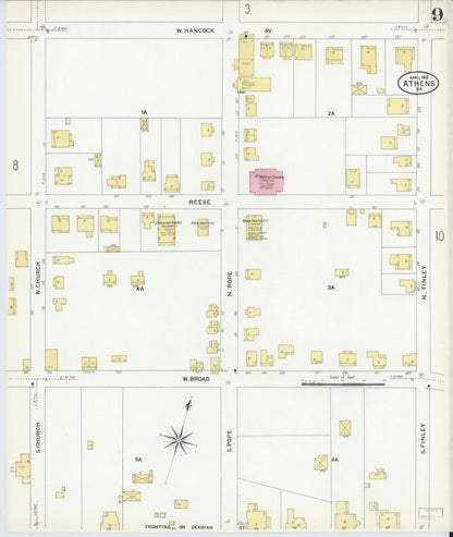 Sanborn Fire Insurance Map from Athens, Clarke County, Georgia (1908), Sheet #0009 - Complete Map Set gallery image, historic Sanborn map, vintage wall art, Georgia Georgia