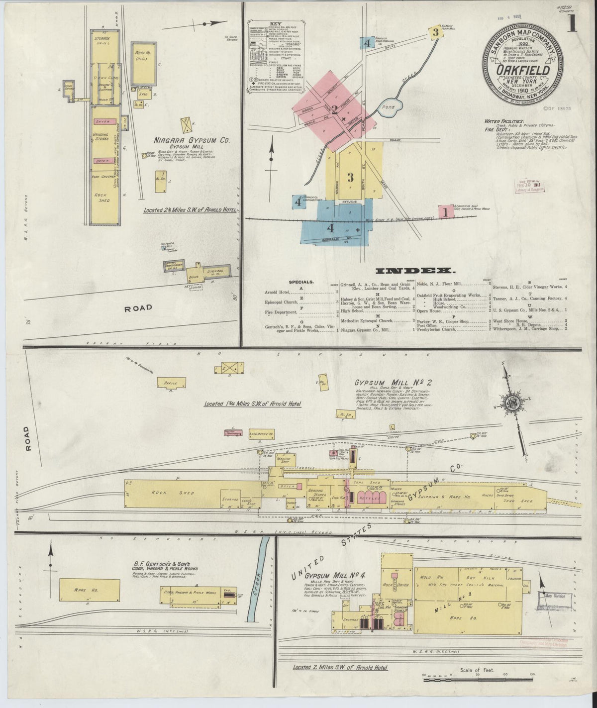 Sanborn Fire Insurance Map from Oakfield, Genesee County, New York (1910), Sheet #0001 - Historic Sanborn Fire Insurance Map Print, vintage old map wall art, antique decor, genealogy gift, New York New York map