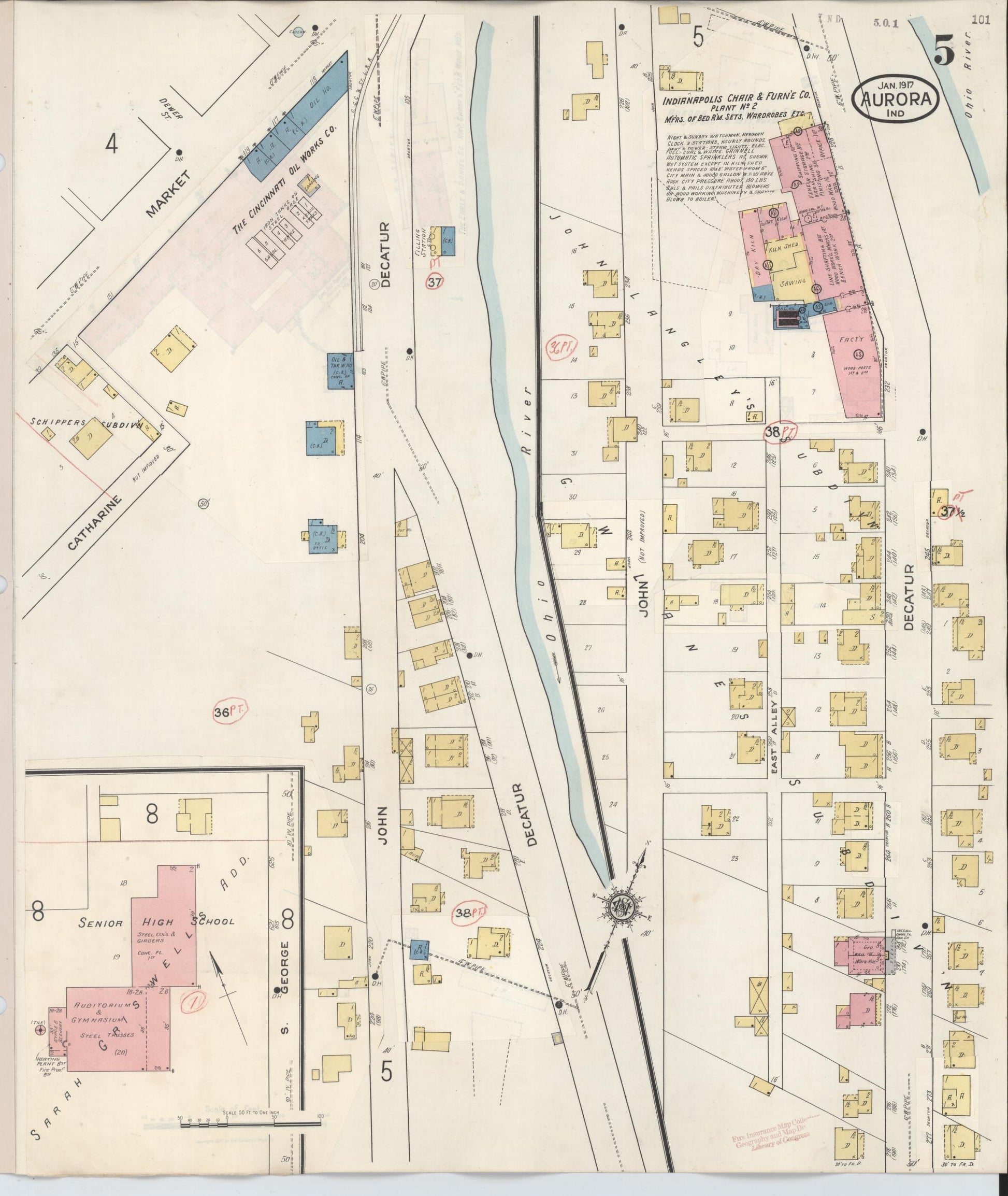 Sanborn Fire Insurance Map from Aurora, Dearborn County, Indiana (1935), Sheet #0005 - Historic Sanborn Fire Insurance Map Print, vintage old map wall art, antique decor, genealogy gift, Indiana Indiana map