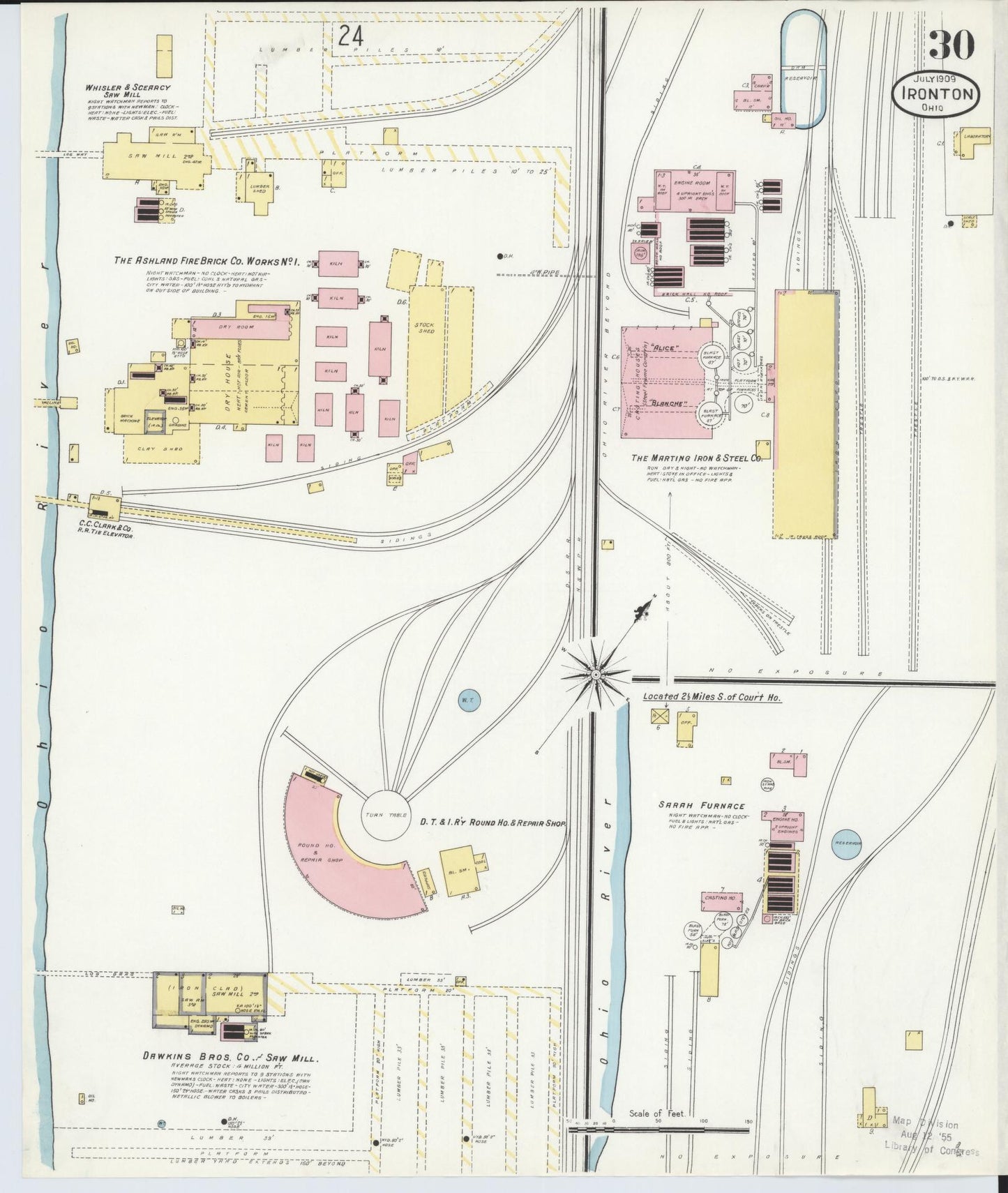 Sanborn Fire Insurance Map from Ironton, Lawrence County, Ohio (1909), Sheet #0030 - Historic Sanborn Fire Insurance Map Print, vintage old map wall art, antique decor, genealogy gift, Ohio Ohio map
