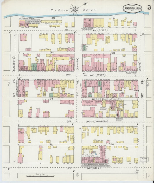 Sanborn Fire Insurance Map from Lansingburg, Rensselaer County, New York (1892), Sheet #0005 - Historic Sanborn Fire Insurance Map Print, vintage old map wall art, antique decor, genealogy gift, New York New York map