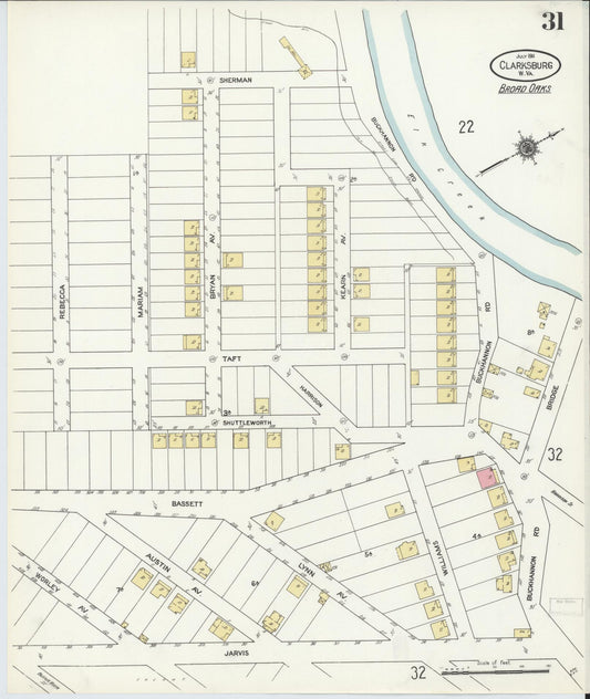Sanborn Fire Insurance Map from Clarksburg, Harrison County, West Virginia (1911), Sheet #0031 - Historic Sanborn Fire Insurance Map Print, vintage old map wall art, antique decor, genealogy gift, West Virginia West Virginia map
