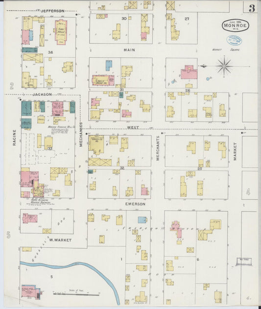 Sanborn Fire Insurance Map from Monroe, Green County, Wisconsin (1894), Sheet #0003 - Historic Sanborn Fire Insurance Map Print, vintage old map wall art, antique decor, genealogy gift, Wisconsin Wisconsin map