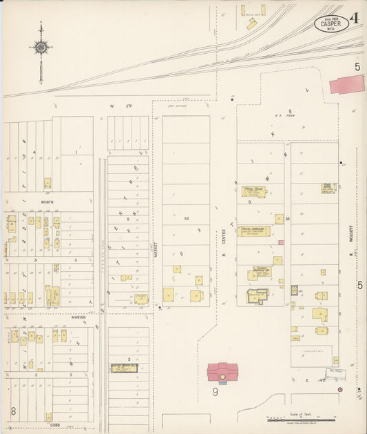 Sanborn Fire Insurance Map from Casper, Natrona County, Wyoming (1918), Sheet #0004 - Historic Sanborn Fire Insurance Map Print, vintage old map wall art, antique decor, genealogy gift, Wyoming Wyoming map