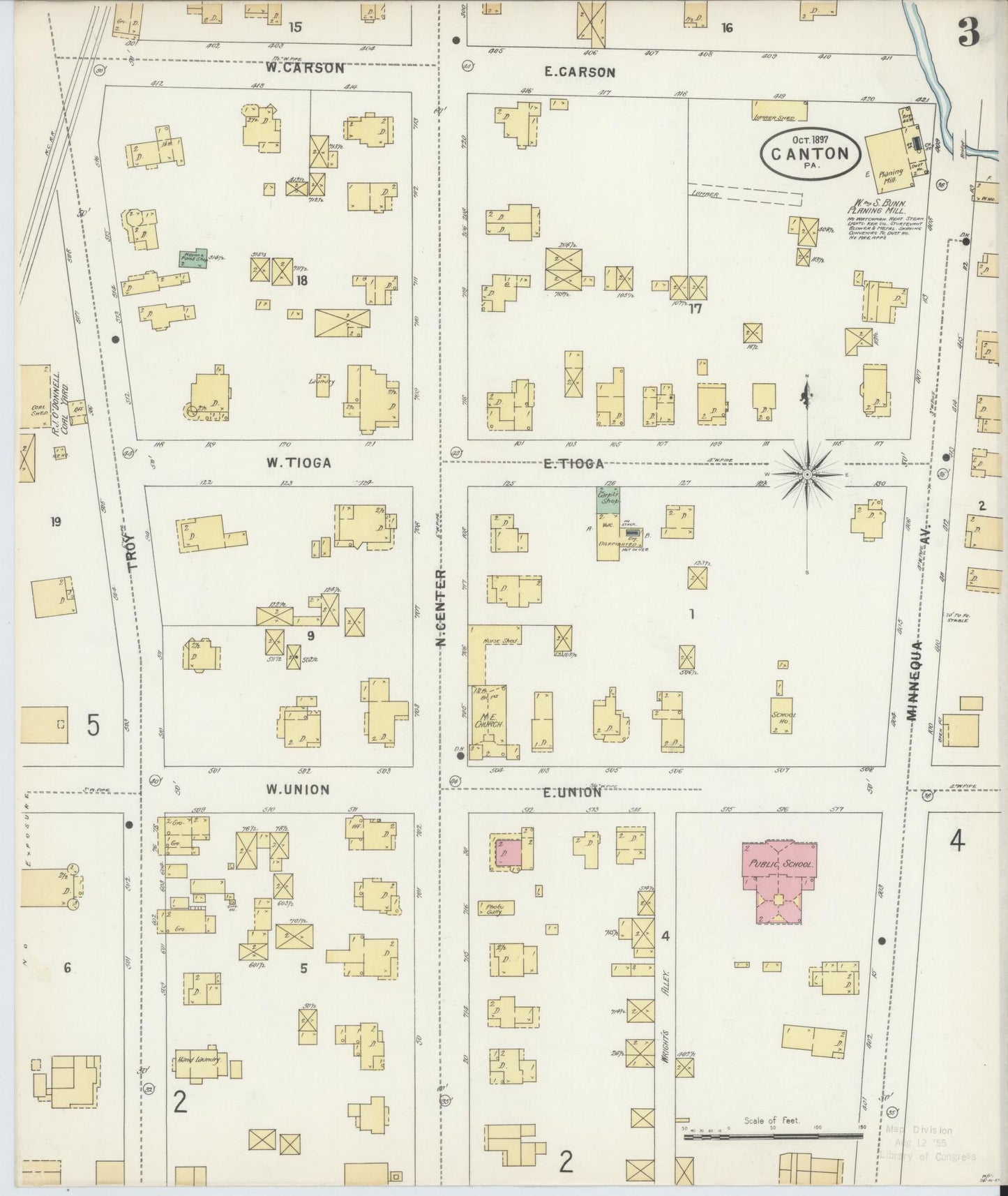 Sanborn Fire Insurance Map from Canton, Bradford County, Pennsylvania (1897), Sheet #0003 - Historic Sanborn Fire Insurance Map Print, vintage old map wall art, antique decor, genealogy gift, Pennsylvania Pennsylvania map