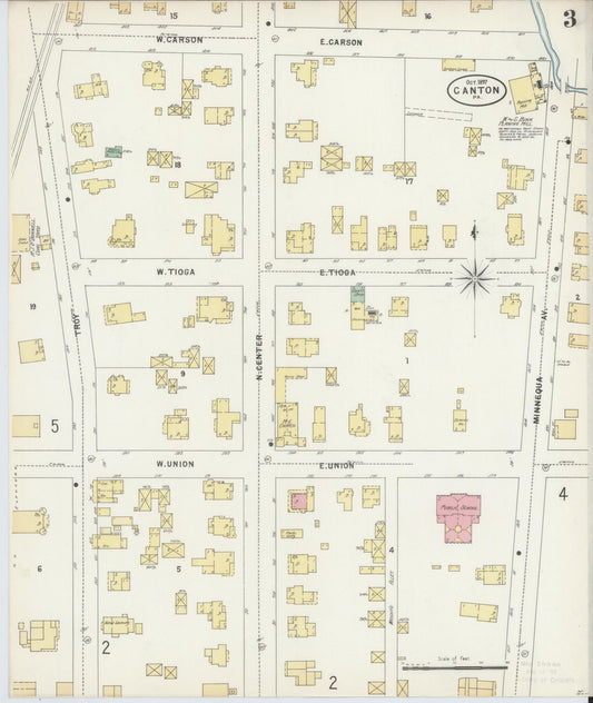 Sanborn Fire Insurance Map from Canton, Bradford County, Pennsylvania (1897), Sheet #0003 - Historic Sanborn Fire Insurance Map Print, vintage old map wall art, antique decor, genealogy gift, Pennsylvania Pennsylvania map