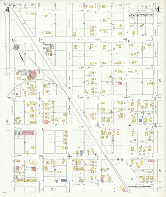 Sanborn Fire Insurance Map from Claremore, Rogers County, Oklahoma (1933), Sheet #0004 - Historic Sanborn Fire Insurance Map Print, vintage old map wall art, antique decor, genealogy gift, Oklahoma Oklahoma map