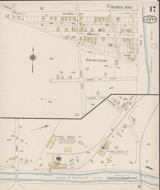 Sanborn Fire Insurance Map from Lewes, Sussex County, Delaware (1922), Sheet #0017 - Historic Sanborn Fire Insurance Map Print, vintage old map wall art, antique decor, genealogy gift, Delaware Delaware map