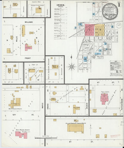 Sanborn Fire Insurance Map from Salisbury, Chariton County, Missouri (1899), Sheet #0001 - Complete Map Set gallery image, historic Sanborn map, vintage wall art, Missouri Missouri