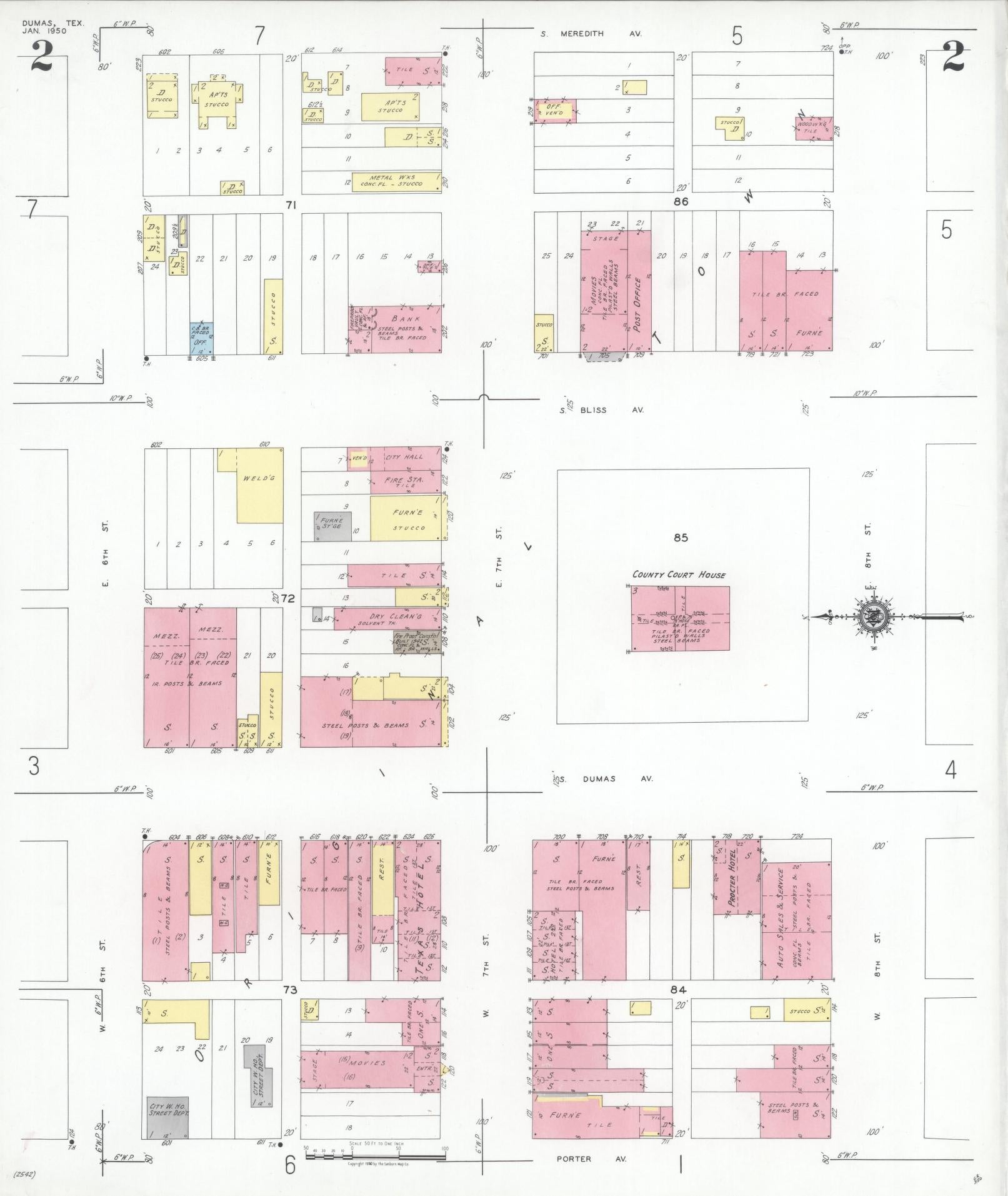 Sanborn Fire Insurance Map from Dumas, Moore County, Texas (1950), Sheet #0002 - Complete Map Set gallery image, historic Sanborn map, vintage wall art, Texas Texas