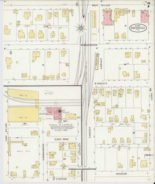 Sanborn Fire Insurance Map from Greenville, Hunt County, Texas (1898), Sheet #0007 - Historic Sanborn Fire Insurance Map Print, vintage old map wall art, antique decor, genealogy gift, Texas Texas map